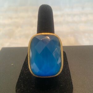 Blue Faceted Stone Gold Ring